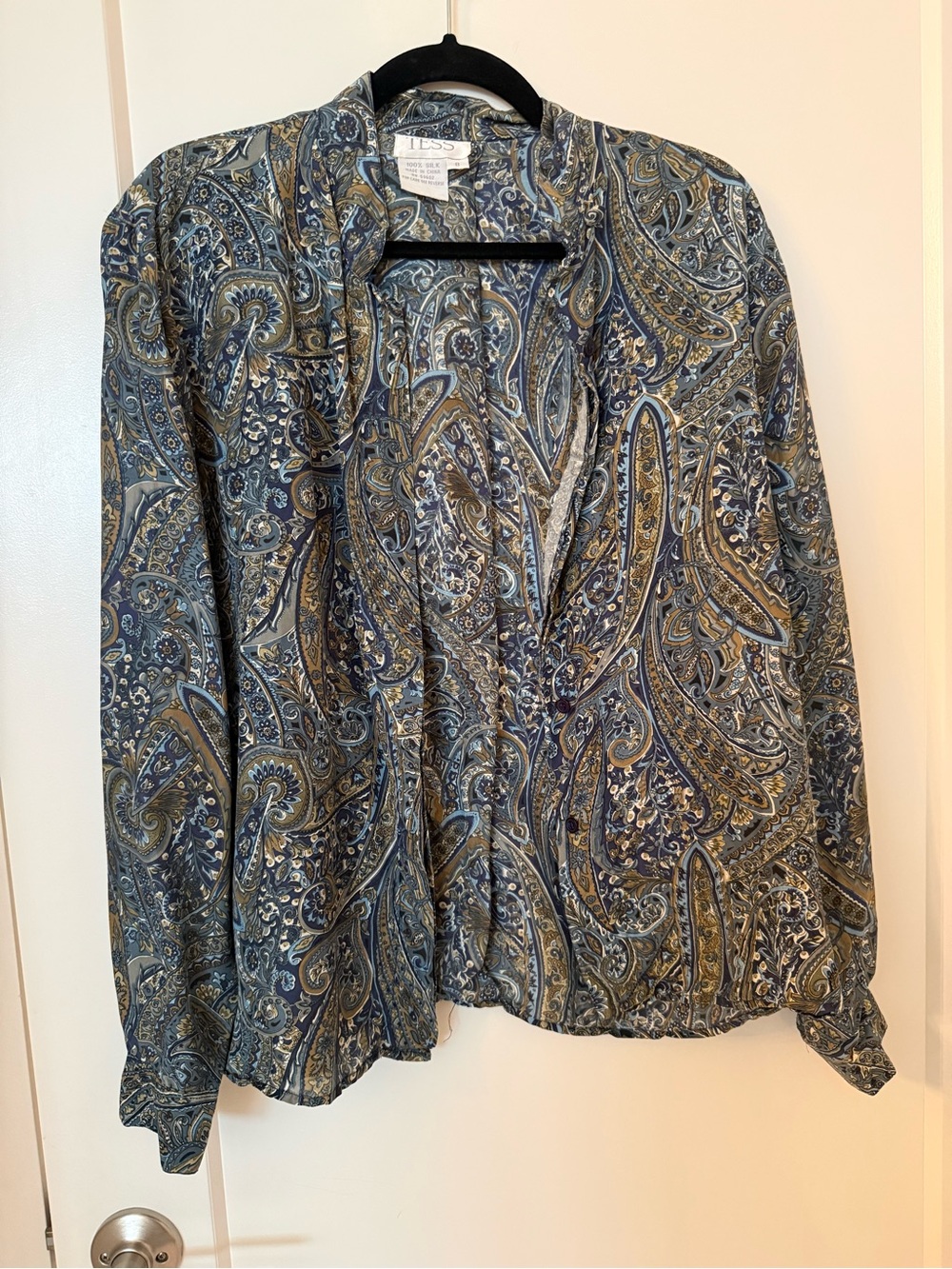 Paisley Button-Front Blouse in Blue and Gold - Classic Collared Top